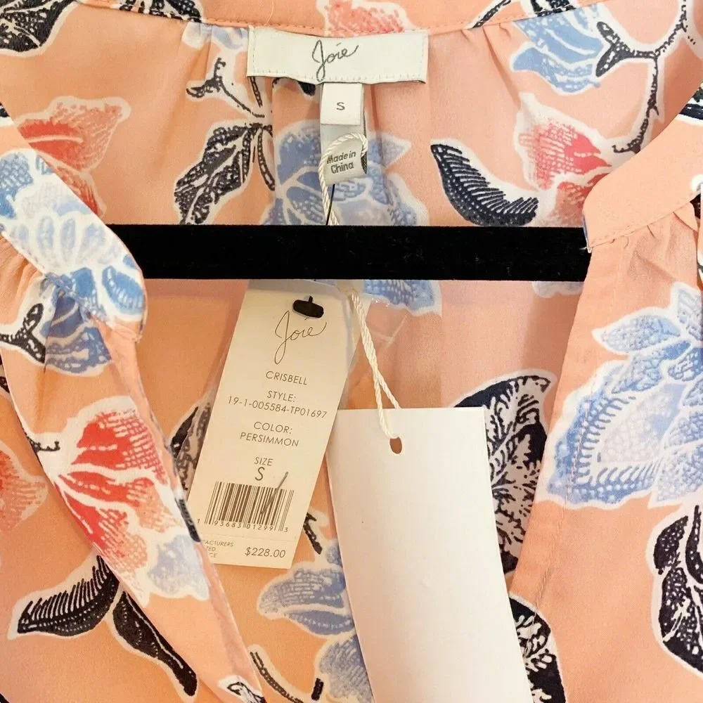 Joie Women’s Crisbell Persimmons Floral Print Flutter Sleeve Blouse NWT Small - Picture 5 of 7